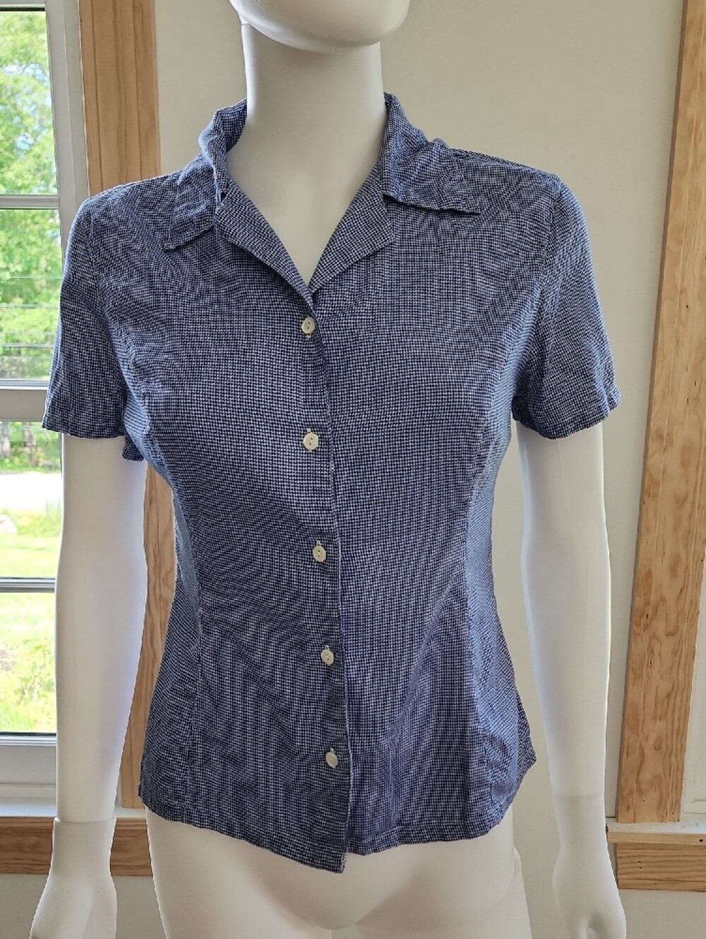 GAP Vintage 90s Y2K Women’s Blue Short-Sleeve Button-Down Shirt Collar Checkered - Picture 2 of 9